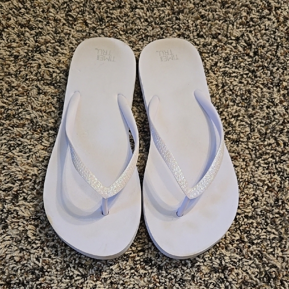 White Flip Flops with Glitter Straps - Picture 1 of 5